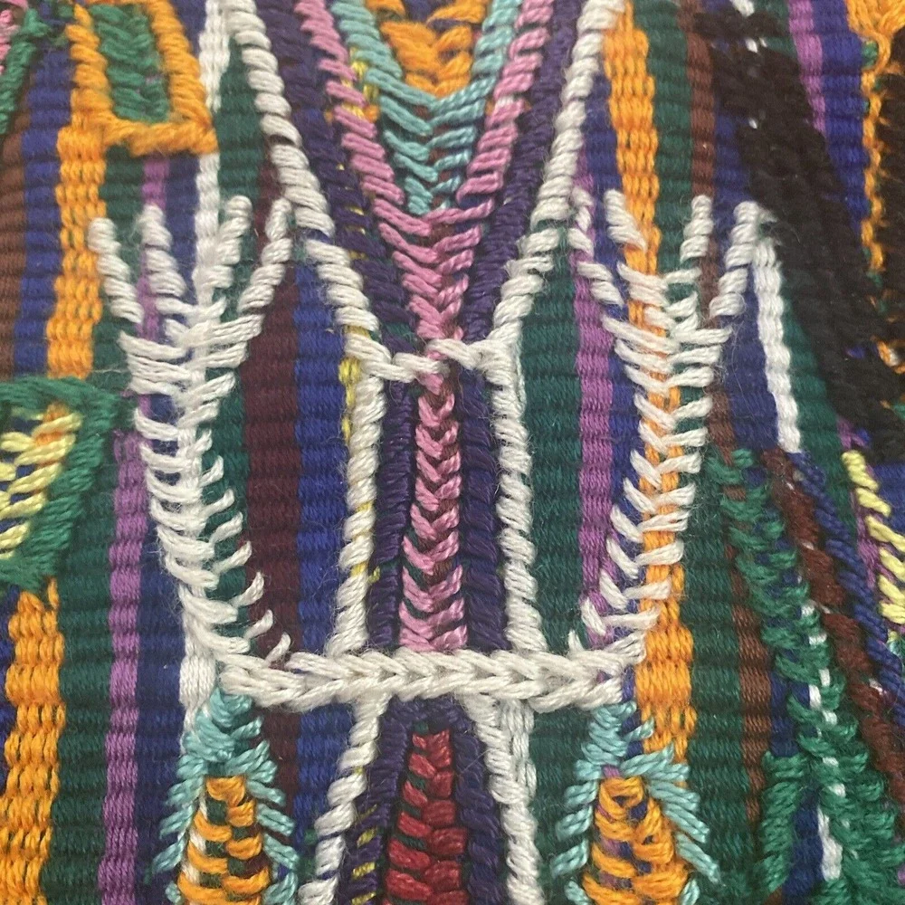 Guatemalan Textile‎ With Fringe Multicolor Fully Embroidered  55x28